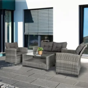 Outdoor Patio Furniture Set with Cushioned Chairs, Sofa, and Tea Table