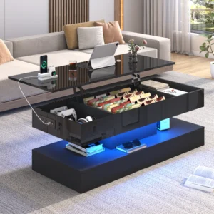 White LED Coffee Table with Storage and Display Shelf
