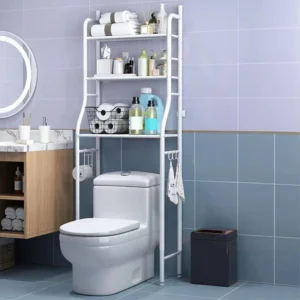 Metal Over-Toilet Organizer with Hooks and Paper Holder