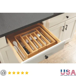 Adjustable Bamboo Silverware Tray for Kitchen Drawers