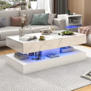 LED Coffee Table with Double-Layer Storage Drawers