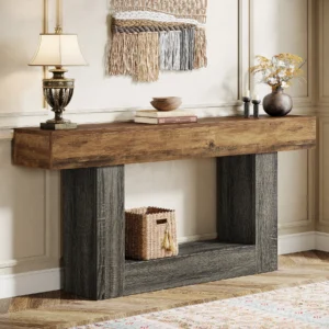 Tribesigns 63" Farmhouse Console Table, 2-Tier Sofa Table