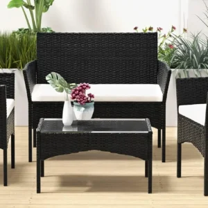 4-Piece Outdoor Wicker Patio Furniture Set, Conversation Seating – Black