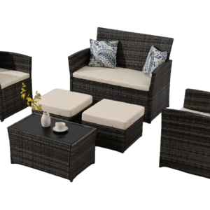 6-Piece Outdoor Wicker Sectional Sofa Set with Ottomans and Table