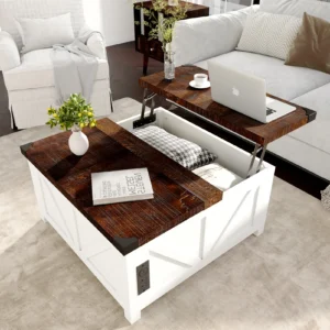 Lift-Top Coffee Table with Storage, Square Farmhouse Living Room Table