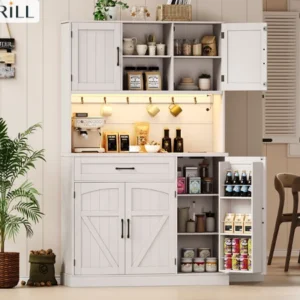 71" Pantry Storage Cabinet with LED Light and Outlet