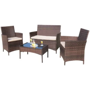 4-Piece Outdoor Rattan Wicker Chair Set for Patio, Garden, and Balcony