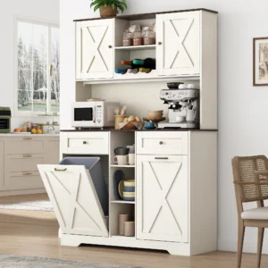 71" Kitchen Pantry Storage Cabinet with Trash Bins