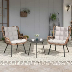 Outdoor Bistro Set with Coffee Table and Cushioned Chairs