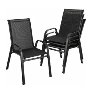 4-Piece Folding Outdoor Chairs, High Back Steel Frame Garden Chairs